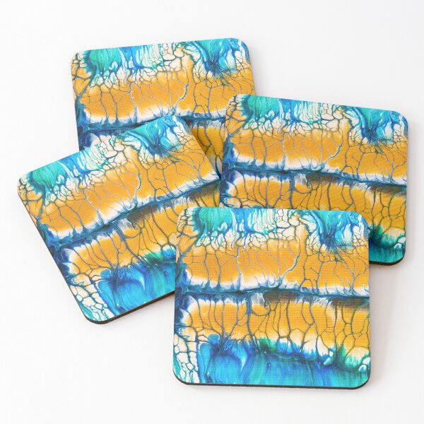 Item preview, Abstract Acrylic Pouring Landscape Blue and Gold designed and sold by mhfoto.