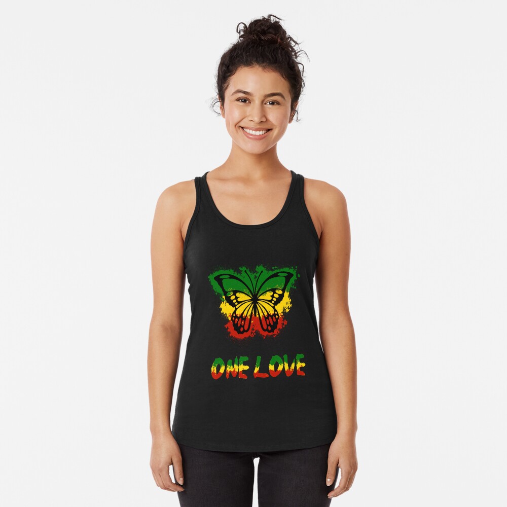 Femme One Love Butterfly Rasta Reggae Peace Rastafari Roots Heat T