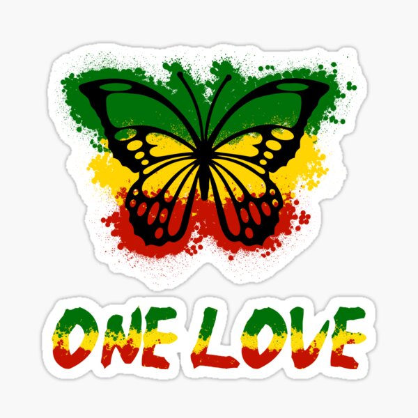 "Butterfly One Love Rasta Reggae Jamaican Music Art" Sticker by
