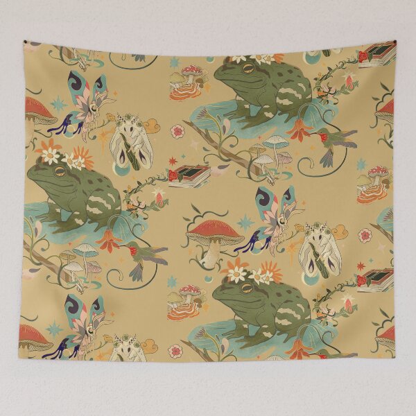 Item preview, Magical Toad & Flowers Antique Cottage Core Design designed and sold by EarthArtDesigns.