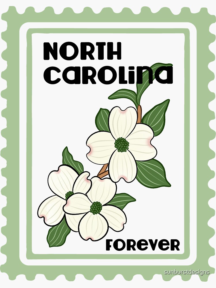 North Carolina Flowering Dogwood Postage Stamp Sticker