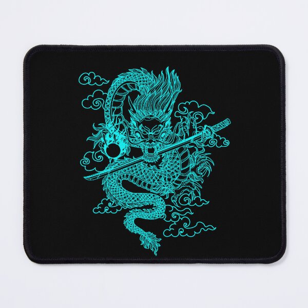 Aperçu de l'œuvre Dragon chinois turquoise avec fond noir créée et vendue par SoccaTamam.