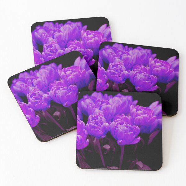 Item preview, A bouquet of bright purple blue tulips against a black background designed and sold by fowons.