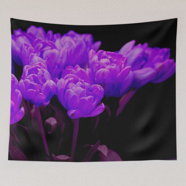 Item preview, A bouquet of bright purple blue tulips against a black background designed and sold by fowons.