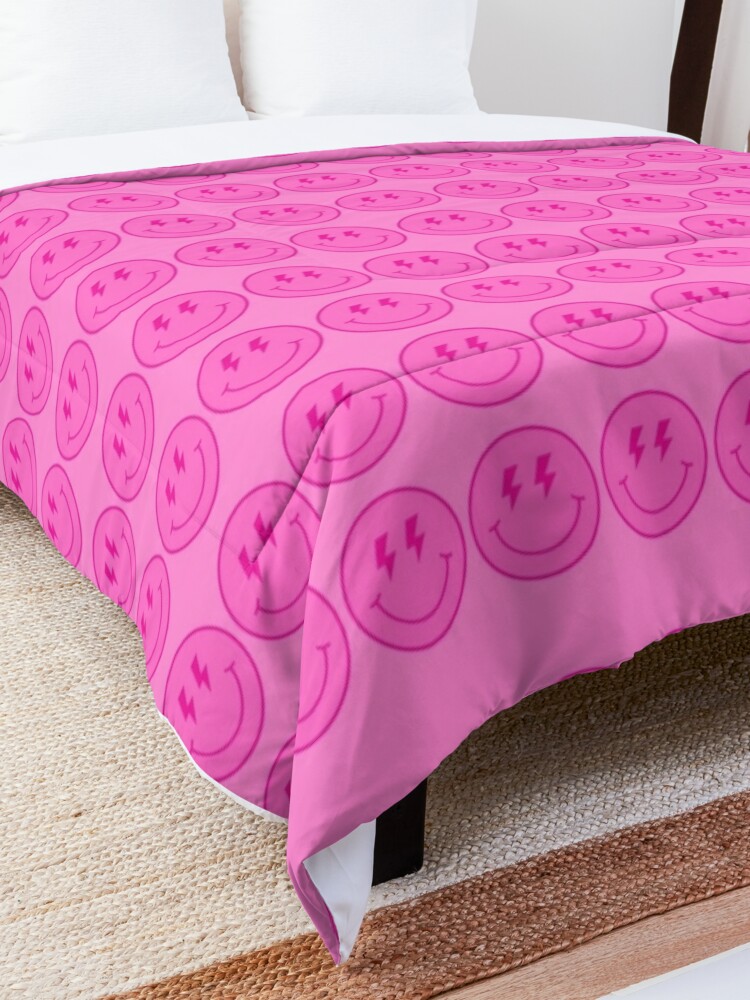 Large Pink and White Smiley Face - Preppy Aesthetic Decor Comforter by  Aesthetic Wall Decor by SB Designs