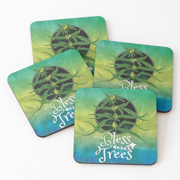 Item preview, Bless these trees green yellow blue-Marijuana plant-Beautiful abstract cannabis-Stoner Art designed and sold by YomeHayin.