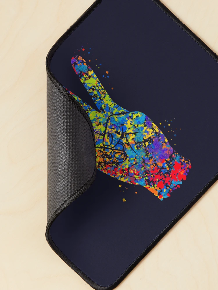 Thumbnail 2 of 5, Mouse Pad, Colorful Hand Peace Sign - Color Splashed Hand Sign designed and sold by molamode.