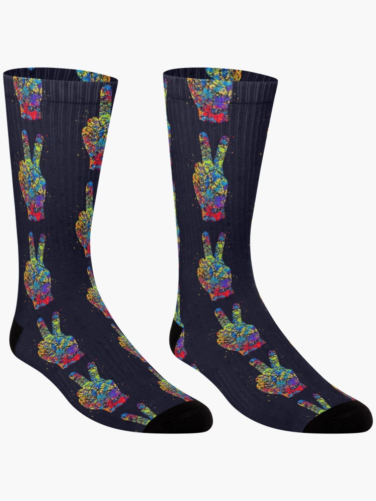 Thumbnail 3 of 5, Socks, Colorful Hand Peace Sign - Color Splashed Hand Sign designed and sold by molamode.