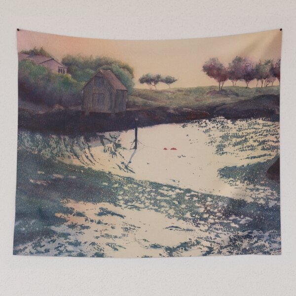 Artikelvorschau, Sonnenuntergang, alte verlassene Häuser. Aquarelllandschaft - entworfen und verkauft von Einar Aasen.