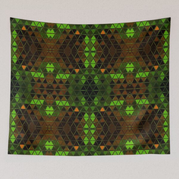 Artikelvorschau, Geometrische Kaleidoskop-Dreiecke grün und orange entworfen und verkauft von WormholeOrbital.