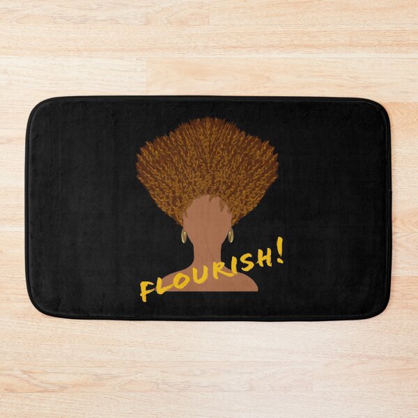 Item preview, Flourish! Natural Hair Upward Curly Afro with Gold Earrings and Yellow Gold Lettering (Black Background) designed and sold by ArtByLM.