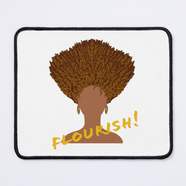 Item preview, Flourish! Natural Hair Upward Curly Afro with Gold Earrings and Yellow Gold Lettering (White Background) designed and sold by ArtByLM.