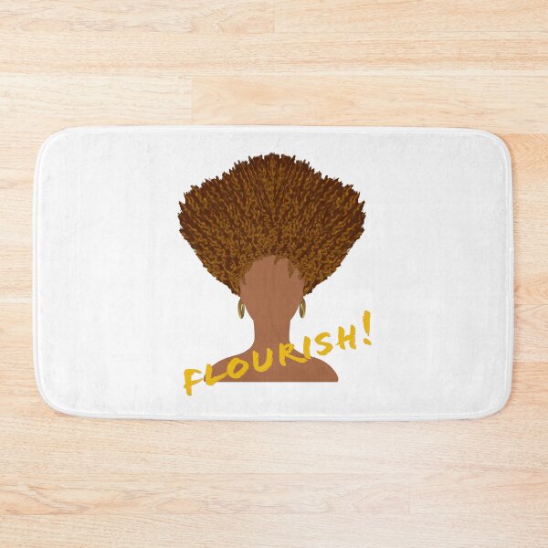 Item preview, Flourish! Natural Hair Upward Curly Afro with Gold Earrings and Yellow Gold Lettering (White Background) designed and sold by ArtByLM.