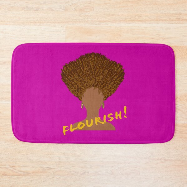 Item preview, Flourish! Natural Hair Upward Curly Afro with Gold Earrings and Yellow Gold Lettering (Purple Background) designed and sold by ArtByLM.