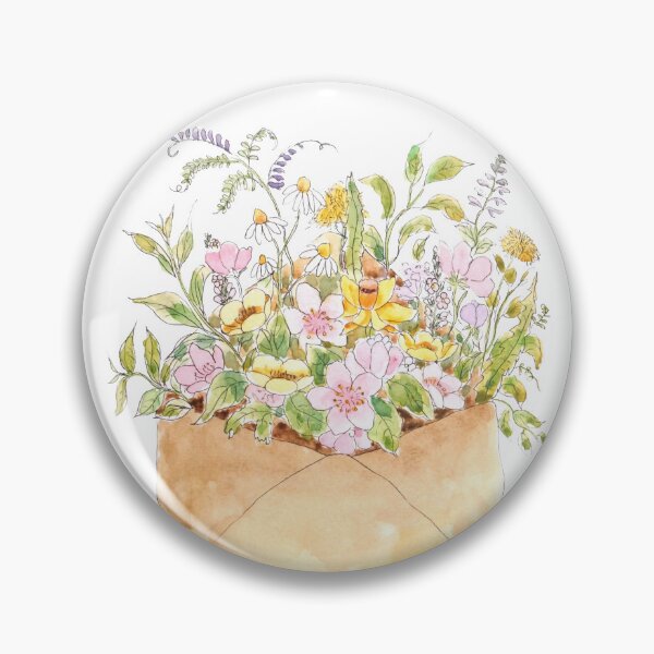 Item preview, pink cherry blossom flowers in light brown envelop ink and watercolor  designed and sold by ColorandColor.