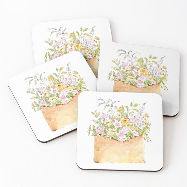 Item preview, pink cherry blossom flowers in light brown envelop ink and watercolor  designed and sold by ColorandColor.