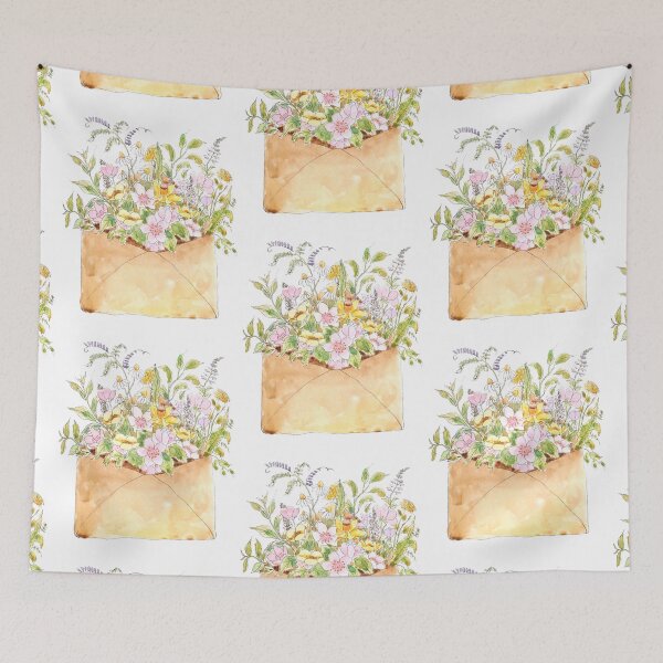 Item preview, pink cherry blossom flowers in light brown envelop ink and watercolor  designed and sold by ColorandColor.