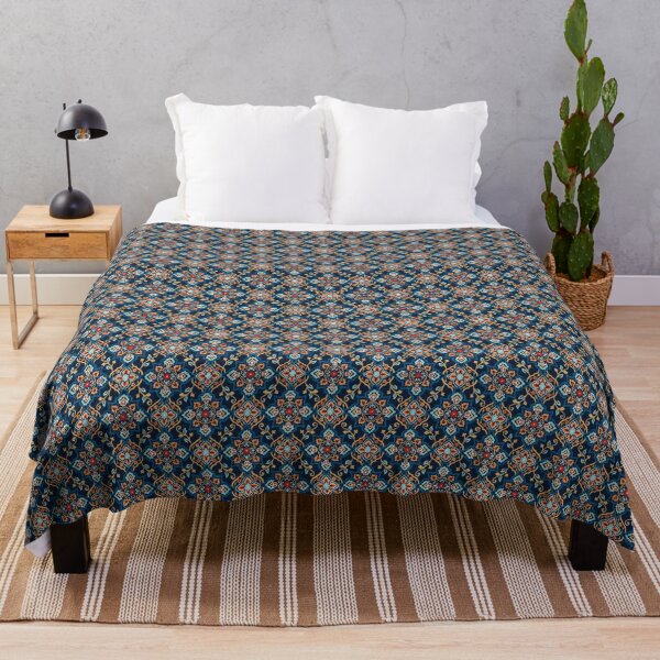 Vintage Floral Oriental Moroccan Fabric Style Seamless Pattern Throw Blanket