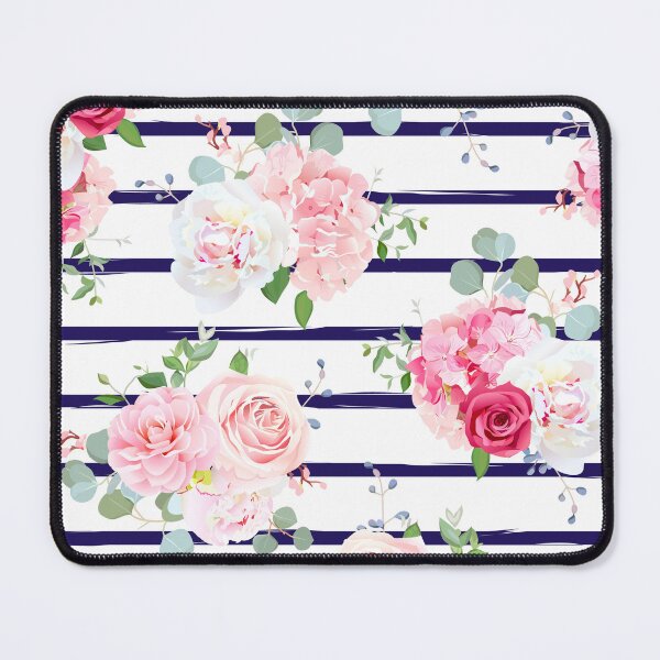 Item preview, Pink Floral Roses & Blue Stripes Pattern designed and sold by newburyboutique.