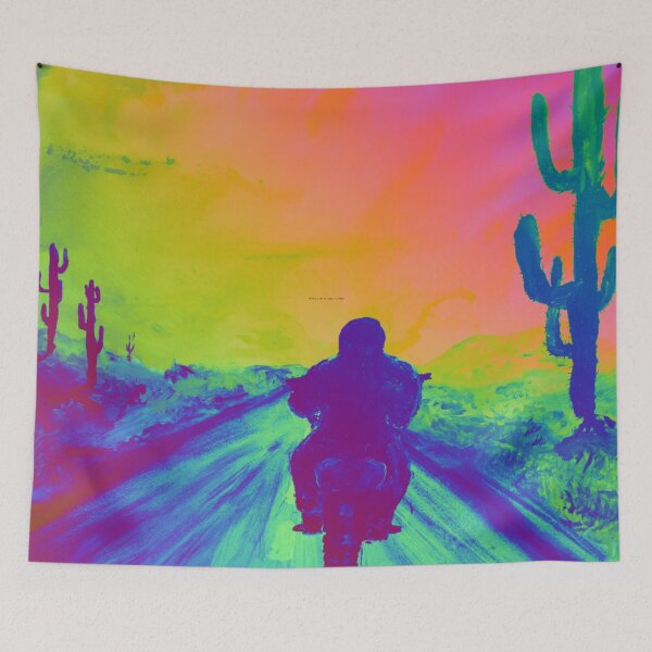 Item preview, Driving on a motorcycle in the sunset with cactus on the road designed and sold by sweetees4u.