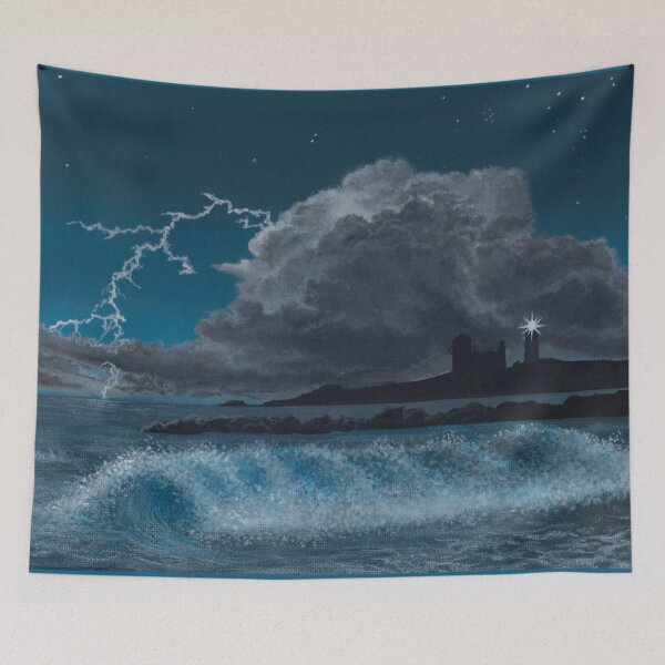 Item preview, Lighthouse Storm Painting Dramatic Seascape Narragansett Rhode Island   designed and sold by skye-studio.
