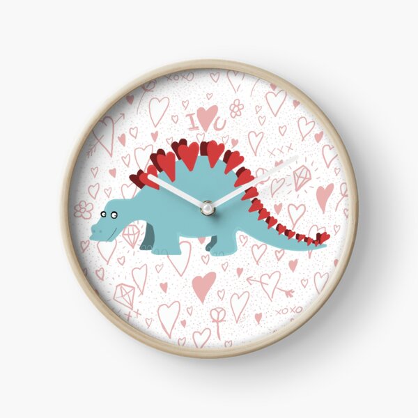 Stegosaurus of love- hearts and kisses Clock