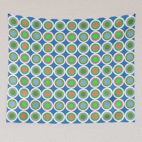 Item preview, Pickleball Summer Polka Dots - Orange Pickleball, Court Green, Blue Sky Fabric designed and sold by GreenCarbon2112.