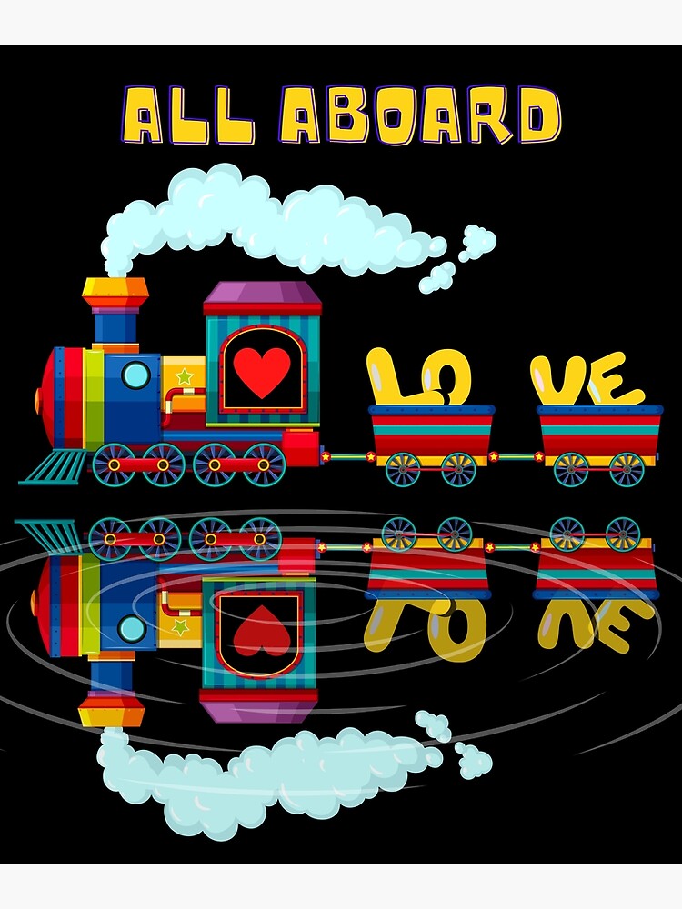 All Aboard Multi Color Retro Love Train Reflection Yellow Letters