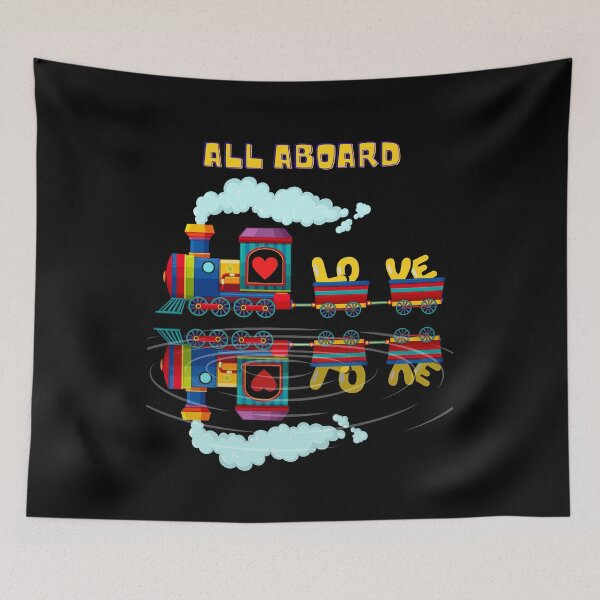 Item preview, All Aboard Multi Color Retro Love Train Reflection Yellow Letters Graphic designed and sold by podguy.