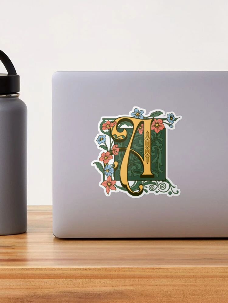 Autocollant Mural Personnalisé Monogramme Initial 20x15 Cm - Sticker Déco Art Mural