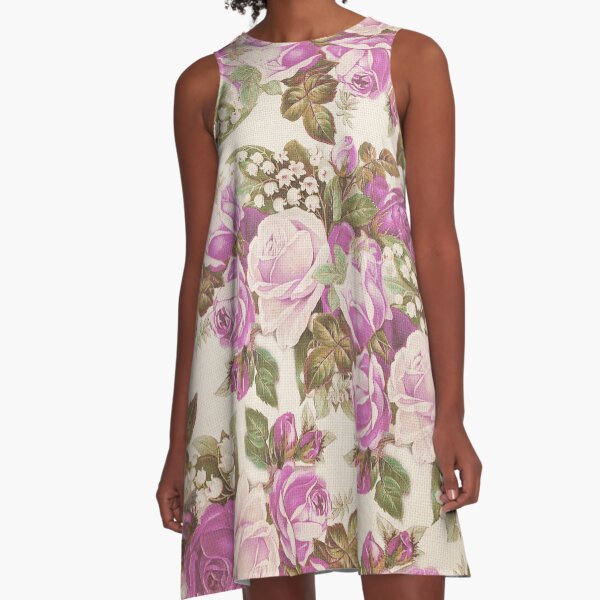 Rustic vintage white pink elegant flowers A-Line Dress