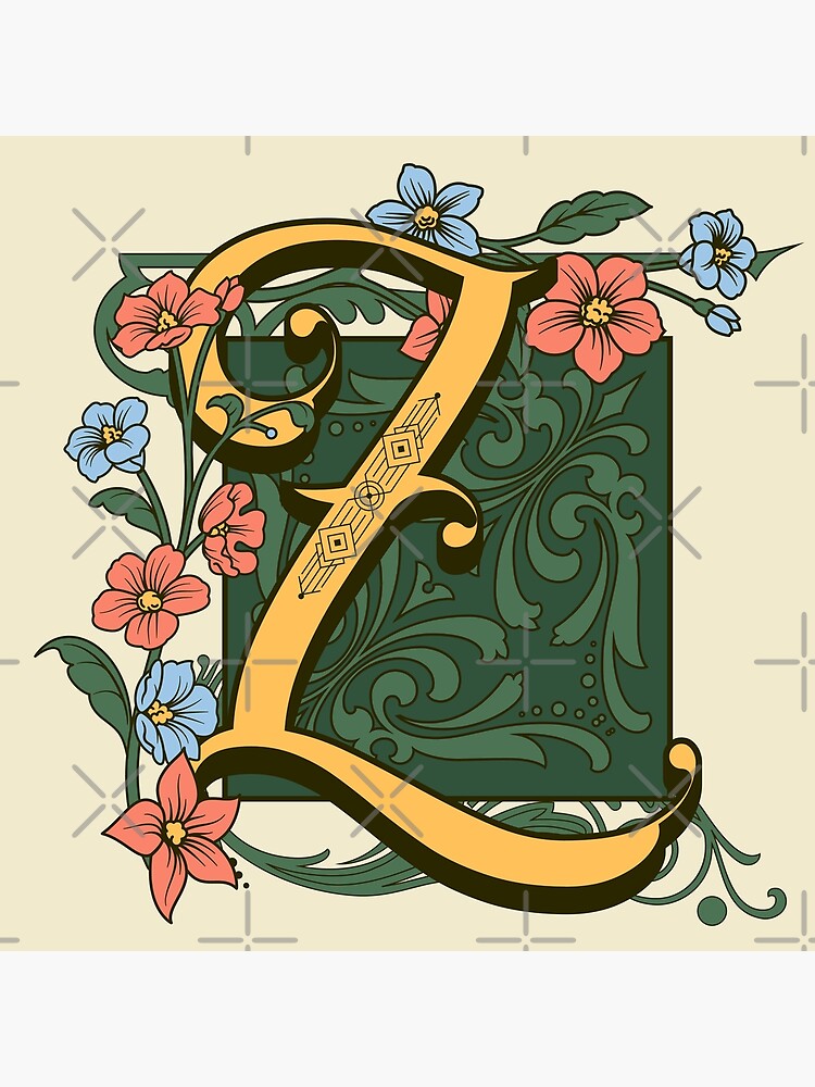 Art Nouveau Letter Z, Gold Monogram Ornament, Ornamental