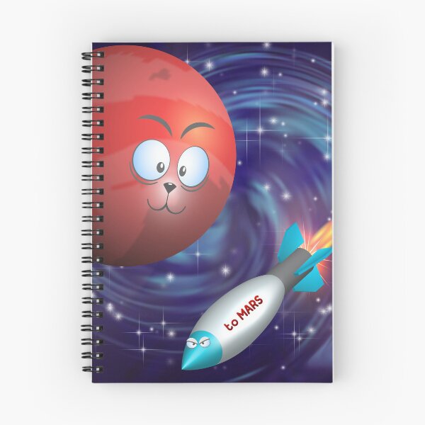 Item preview, Funny cartoon space. Stylistic red planet Mars with eyes and 3d colored serious rocket with a bright fiery jet against the background of a spiral galaxy designed and sold by GAleksS.