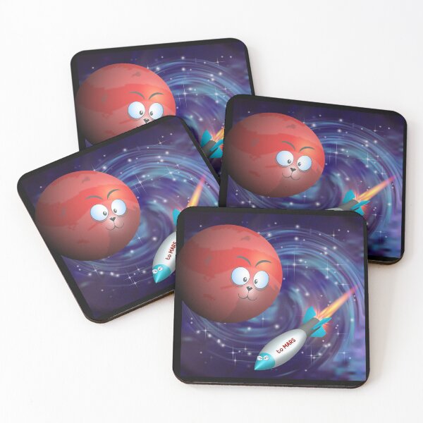 Item preview, Funny cartoon space. Stylistic red planet Mars with eyes and 3d colored serious rocket with a bright fiery jet against the background of a spiral galaxy designed and sold by GAleksS.