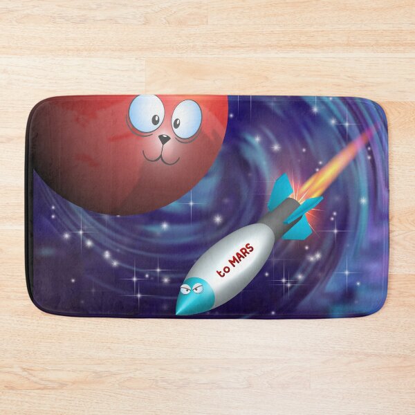 Item preview, Funny cartoon space. Stylistic red planet Mars with eyes and 3d colored serious rocket with a bright fiery jet against the background of a spiral galaxy designed and sold by GAleksS.