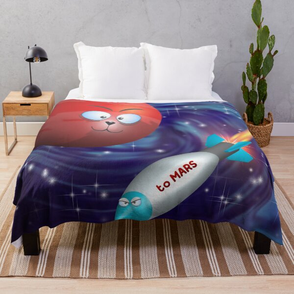 Item preview, Funny cartoon space. Stylistic red planet Mars with eyes and 3d colored serious rocket with a bright fiery jet against the background of a spiral galaxy designed and sold by GAleksS.