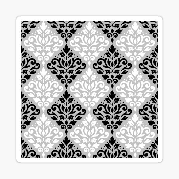 Scroll Damask Ptn B&W on Gray Sticker