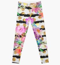 Elegant spring flowers and stripes design Leggings