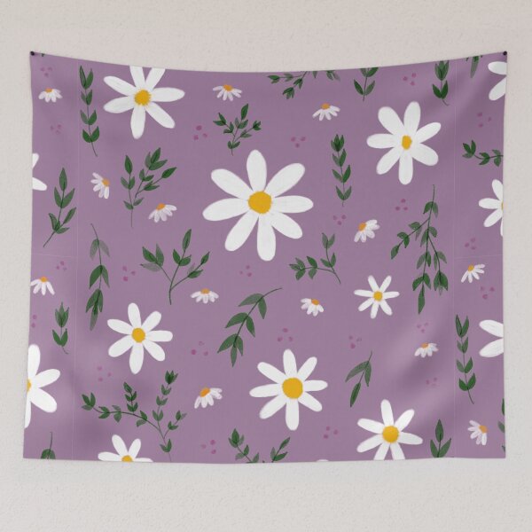 Artikelvorschau, Moderne Kunst-Gänseblümchen-Blume - einfacher purpurroter Hintergrund entworfen und verkauft von Ro8thie.