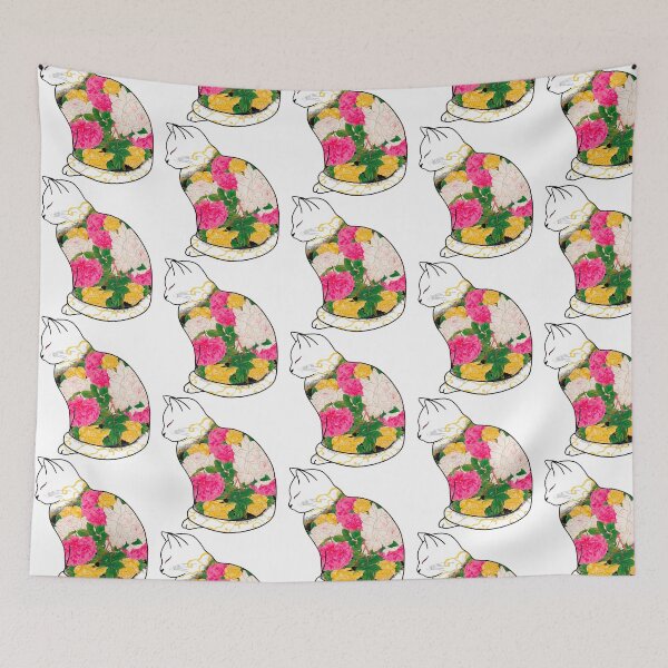 Item preview, Kitsune cat with colorful koi fish and flowers, zen cat figure, colorful japanese cat  designed and sold by shodark.