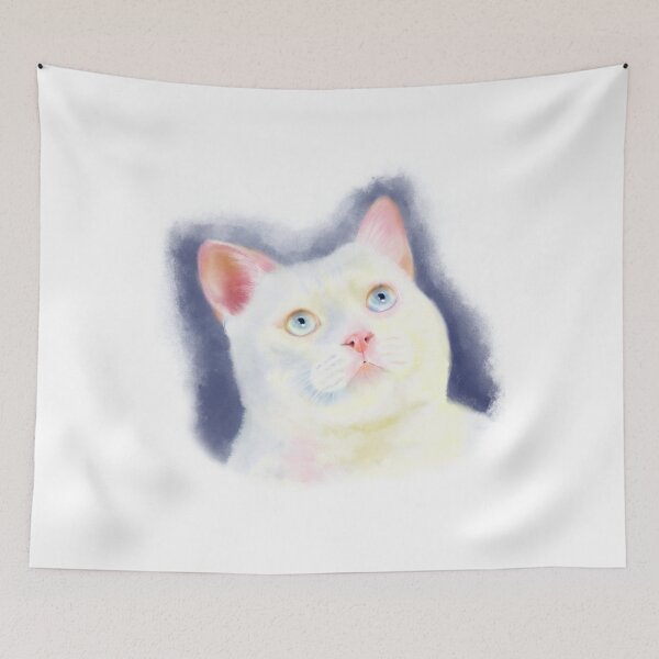 Item preview, curious white cat designed and sold by chrisbats.
