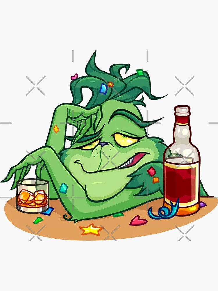 "Grínch Drunk Funny Animated Movie" Sticker by ClothingDC | Redbubble