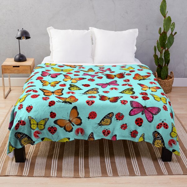 Item preview, Butterflies and Ladybugs in Turquoise Background designed and sold by humnoo.
