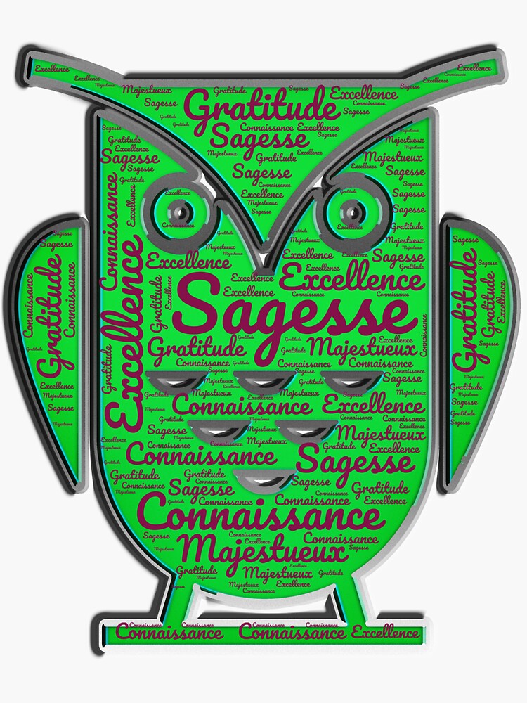 "Word Cloud Art Owl French" Sticker by GratitudeArt Redbubble