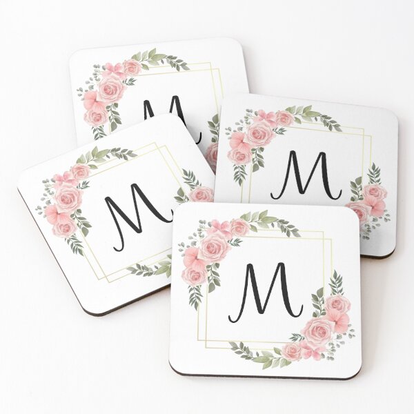 Item preview, Monogram Letter M | Pink Floral Design with Gold Edges designed and sold by JustSeasons.