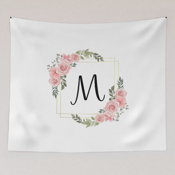 Item preview, Monogram Letter M | Pink Floral Design with Gold Edges designed and sold by JustSeasons.