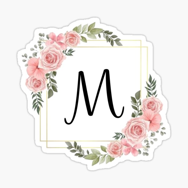 Elegant Pink Floral Monogram Initial Gold Letter M Classic Round Sticker