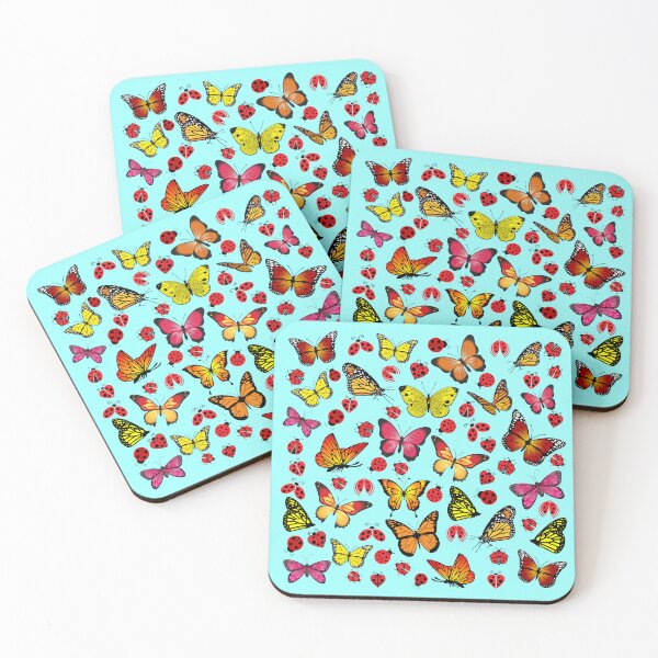 Item preview, Butterflies and Ladybugs in Turquoise Background designed and sold by humnoo.