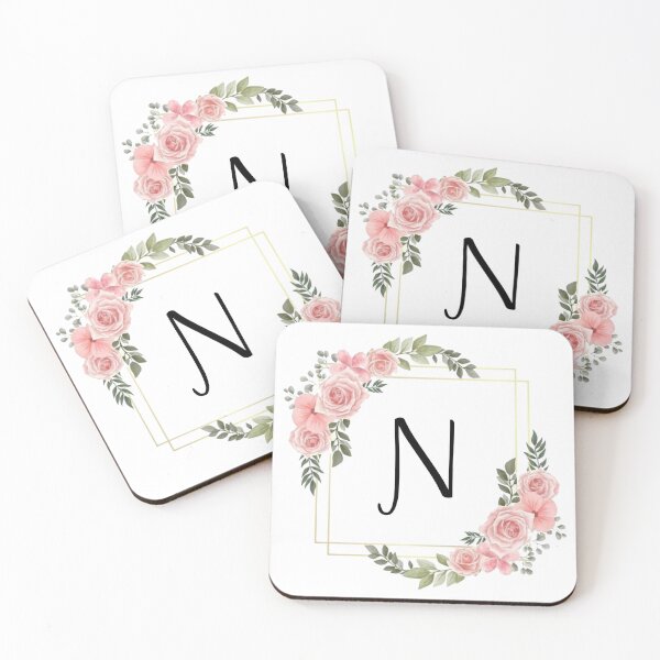 Item preview, Monogram Letter N | Pink Floral Design with Gold Edges designed and sold by JustSeasons.