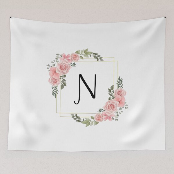 Item preview, Monogram Letter N | Pink Floral Design with Gold Edges designed and sold by JustSeasons.